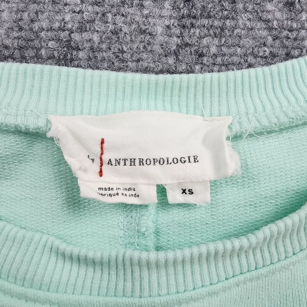 Anthropologie Sweatshirt Womens XS Green Floral Embroidered Lace Cropped Box Top - Picture 2 of 16